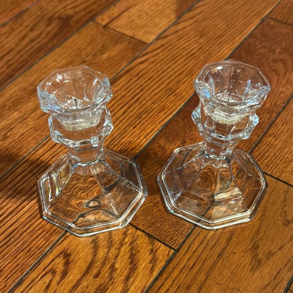 Elegant Clear Glass Candle Holders Set